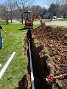 new sewer pipe installation
